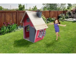 Maisonnette "Lilou" - 119.5 x 156 x 102 cm - Rouge/Gris