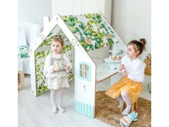 Maisonnette pour enfant en bois "Bianelli" avec bureau - 114 x 93 x 120 cm - Blanc / Menthe