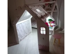 Maisonnette pour enfant en bois "Bianelli" avec bureau - 114 x 93 x 120 cm - Blanc / Rose