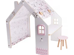 Maisonnette pour enfant en bois "Bianelli" avec bureau - 114 x 93 x 120 cm - Blanc / Rose