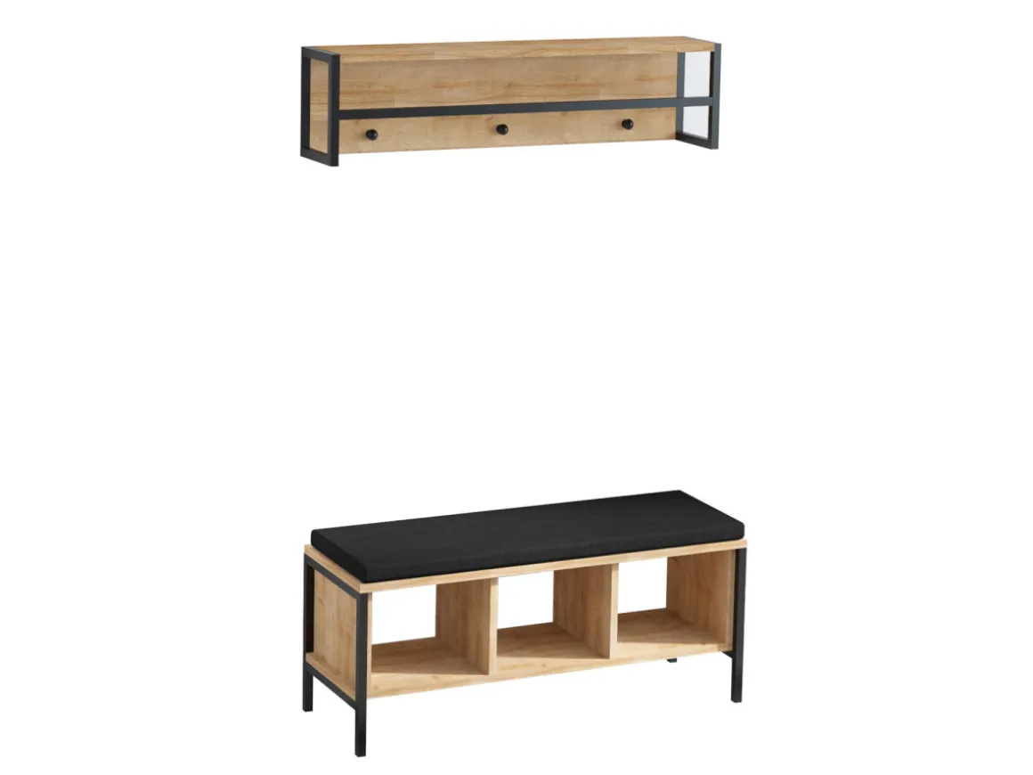 Meuble d'entrée avec assise en bois "Shana" - 100 x 35 x 43 cm - Beige