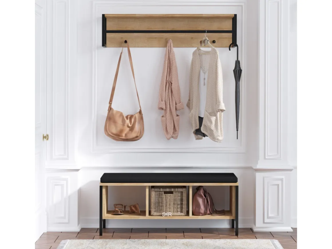 Meuble d'entrée avec assise en bois "Shana" - 100 x 35 x 43 cm - Beige