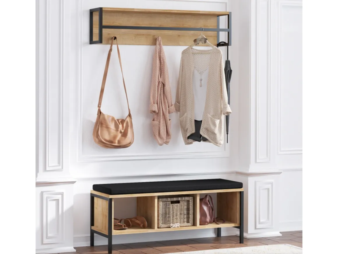 Meuble d'entrée avec assise en bois "Shana" - 100 x 35 x 43 cm - Beige