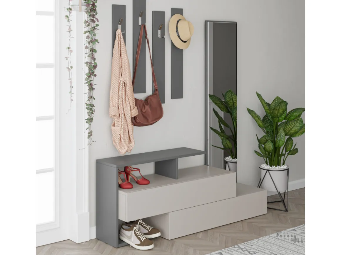 Meuble d'entrée avec miroir en bois "Ramda" - 137 x 35 x 154 cm - Gris anthracite