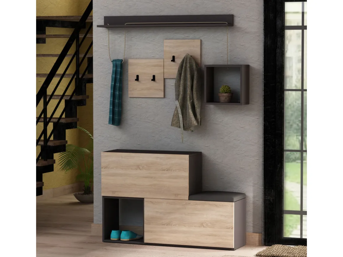 Meuble d'entrée en bois "Holdon" - 120 x 32 x 78 cm - Gris anthracite