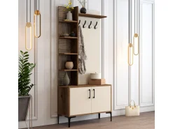 Meuble d'Entrée en bois "Viyana D" - 35 x 90 x 200 cm - Noyer, Crème