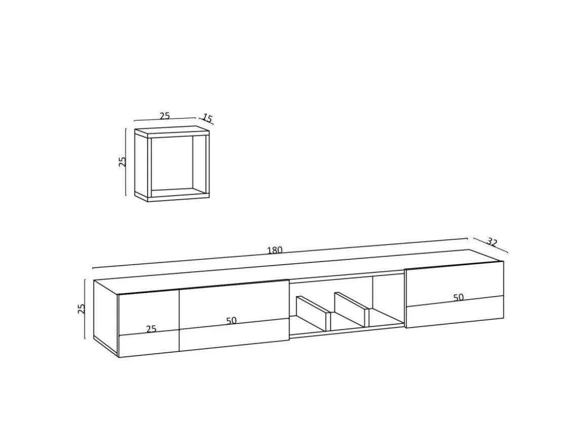 Meuble TV avec étagère murale en bois "Avior" - 180 x 32 x 25 cm - Beige