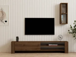 Meuble TV avec étagère murale en bois "Naz" - 160 x 26 x 33 cm - Marron