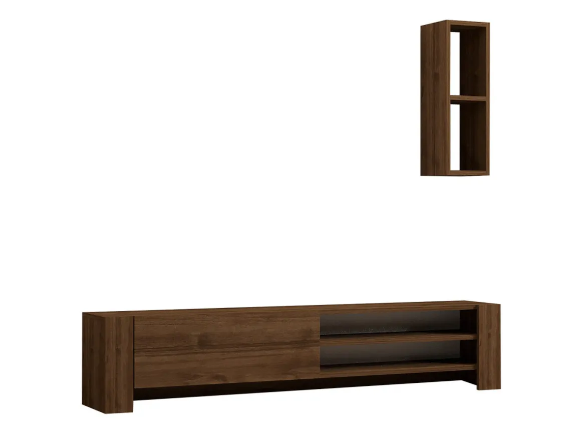 Meuble TV avec étagère murale en bois "Naz" - 160 x 26 x 33 cm - Marron