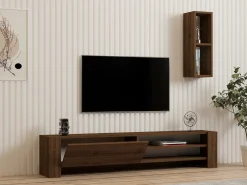 Meuble TV avec étagère murale en bois