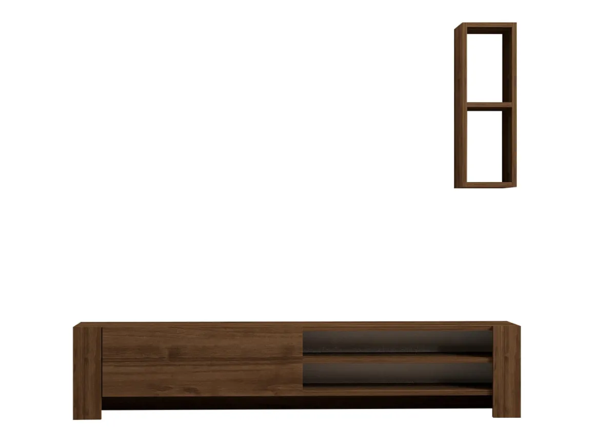 Meuble TV avec étagère murale en bois "Naz" - 160 x 26 x 33 cm - Marron