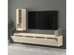 Meuble TV avec étagère murale en bois
