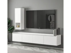 Meuble TV avec étagère murale en bois "Sema" - 160 x 30 x 35 cm - Blanc
