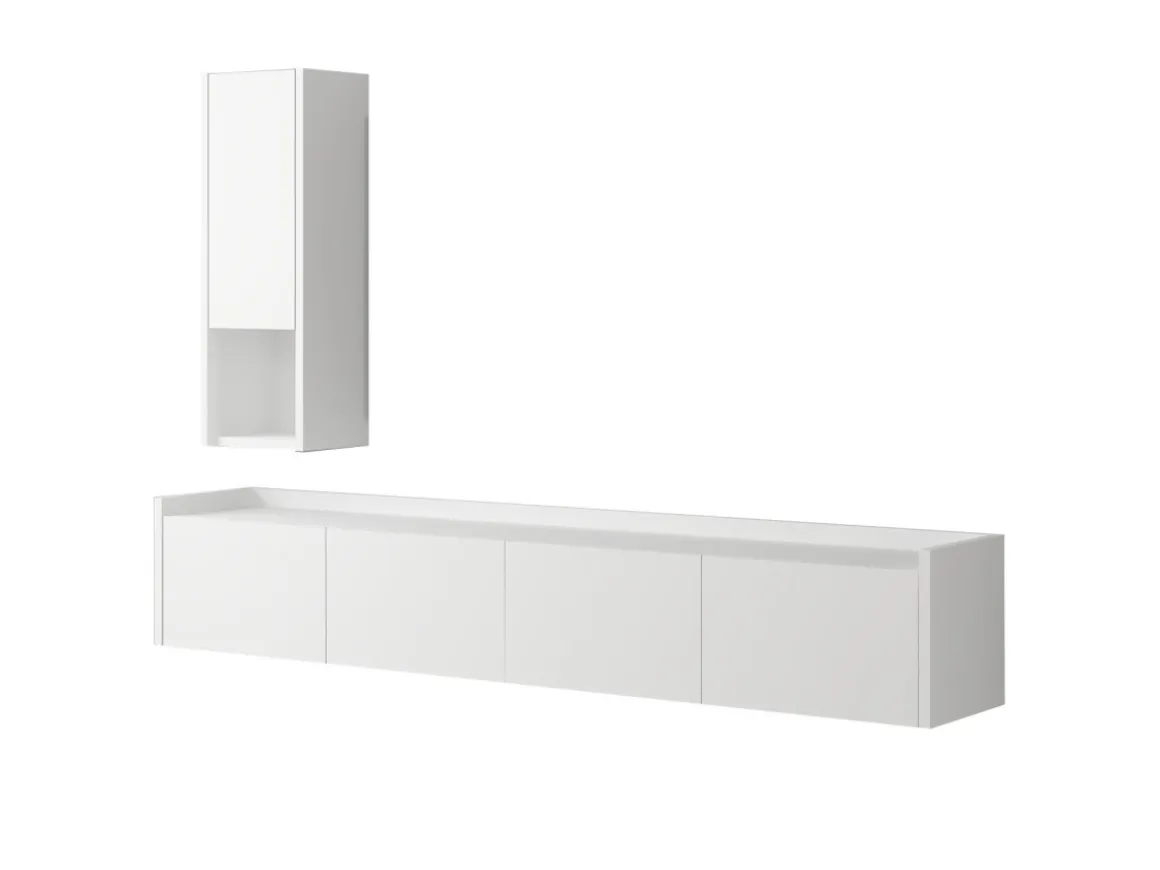 Meuble TV avec étagère murale en bois "Sema" - 160 x 30 x 35 cm - Blanc