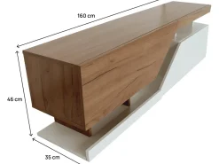 Meuble TV "Ceelias" - 160 x 46 x 35 cm - Blanc/Marron Foncé