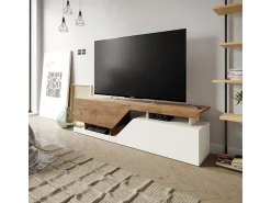 Meuble TV "Ceelias" - 160 x 46 x 35 cm - Blanc/Marron Foncé
