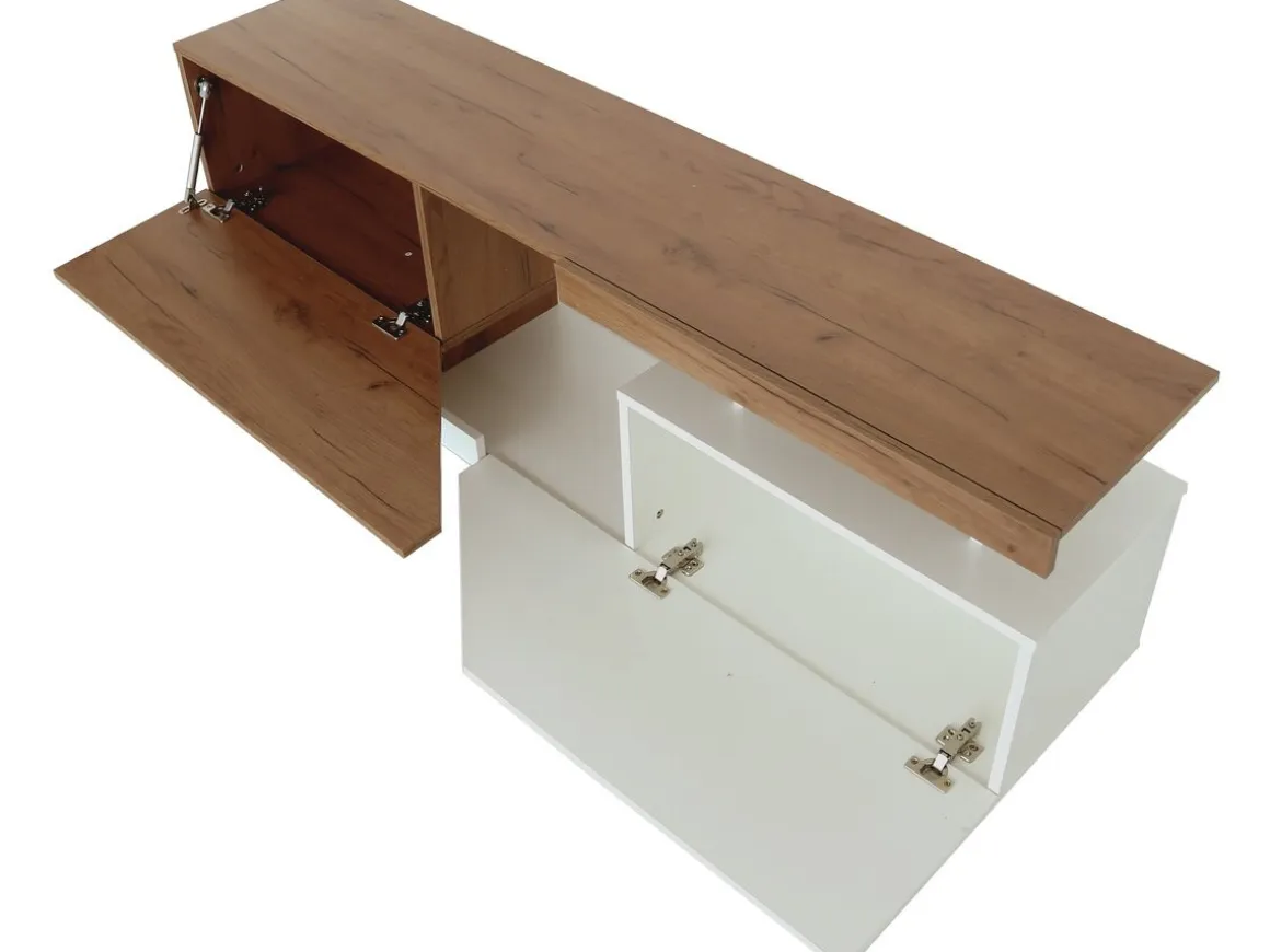 Meuble TV "Ceelias" - 160 x 46 x 35 cm - Blanc/Marron Foncé