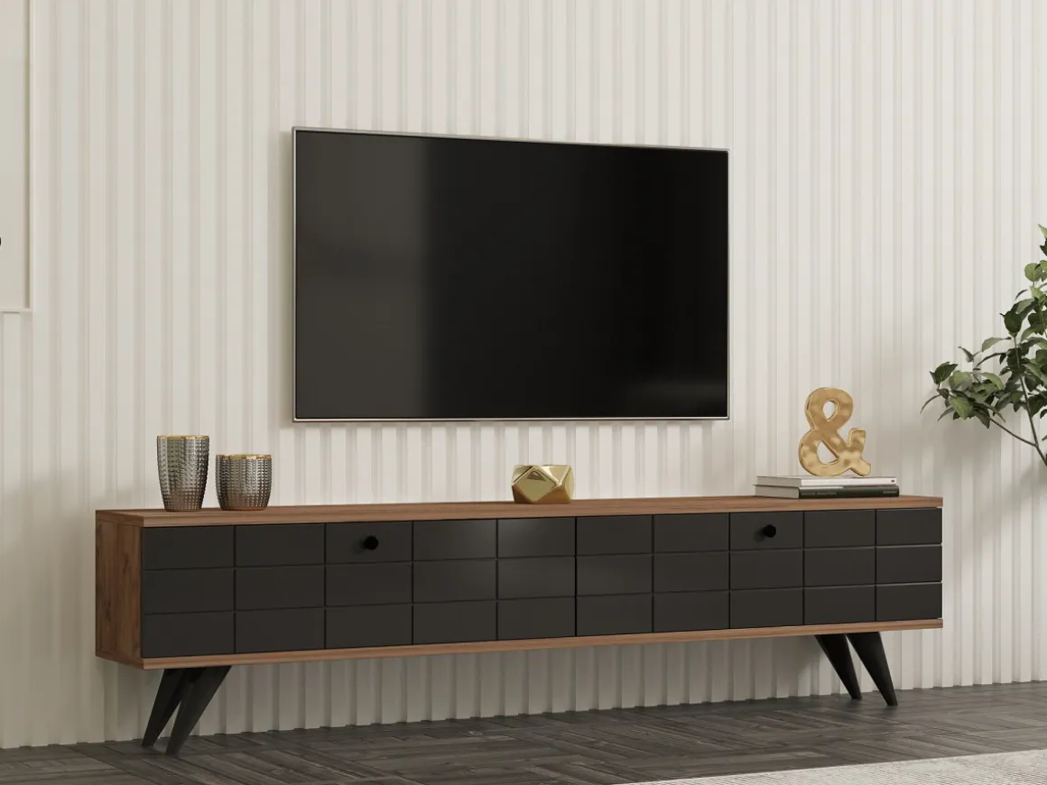 Meuble TV en bois "Alberi" - 160 x 25 x 35 cm - Gris anthracite