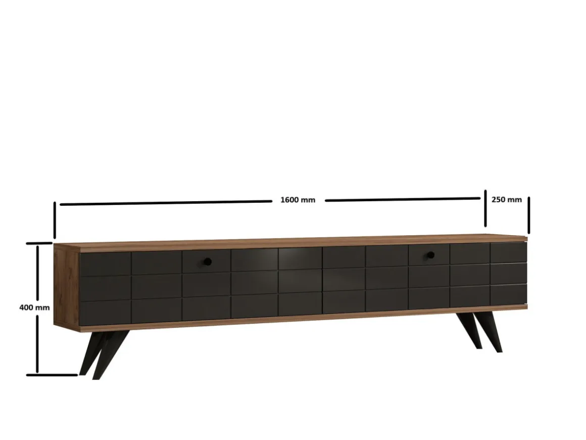 Meuble TV en bois "Alberi" - 160 x 25 x 35 cm - Gris anthracite
