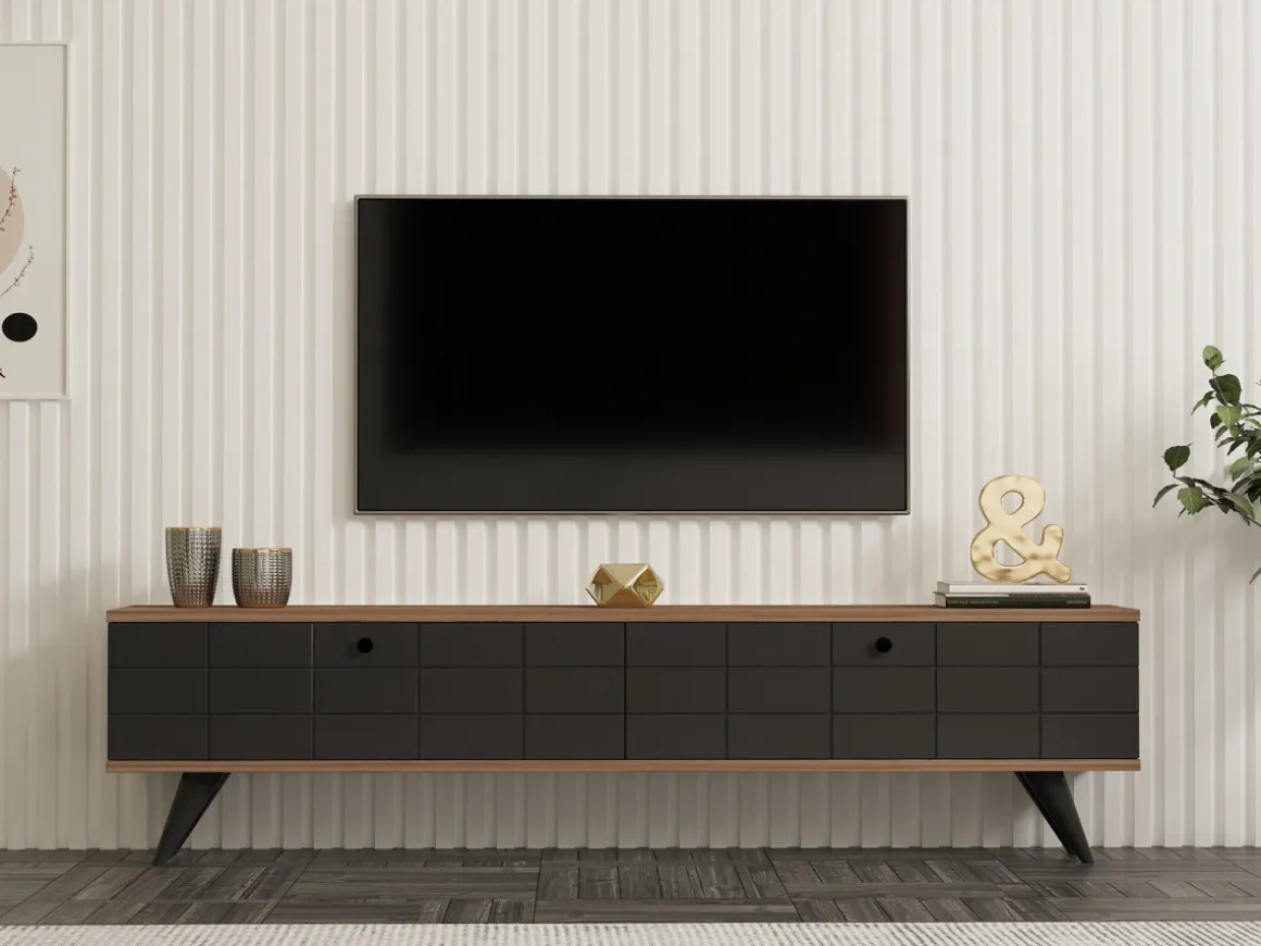 Meuble TV en bois "Alberi" - 160 x 25 x 35 cm - Gris anthracite