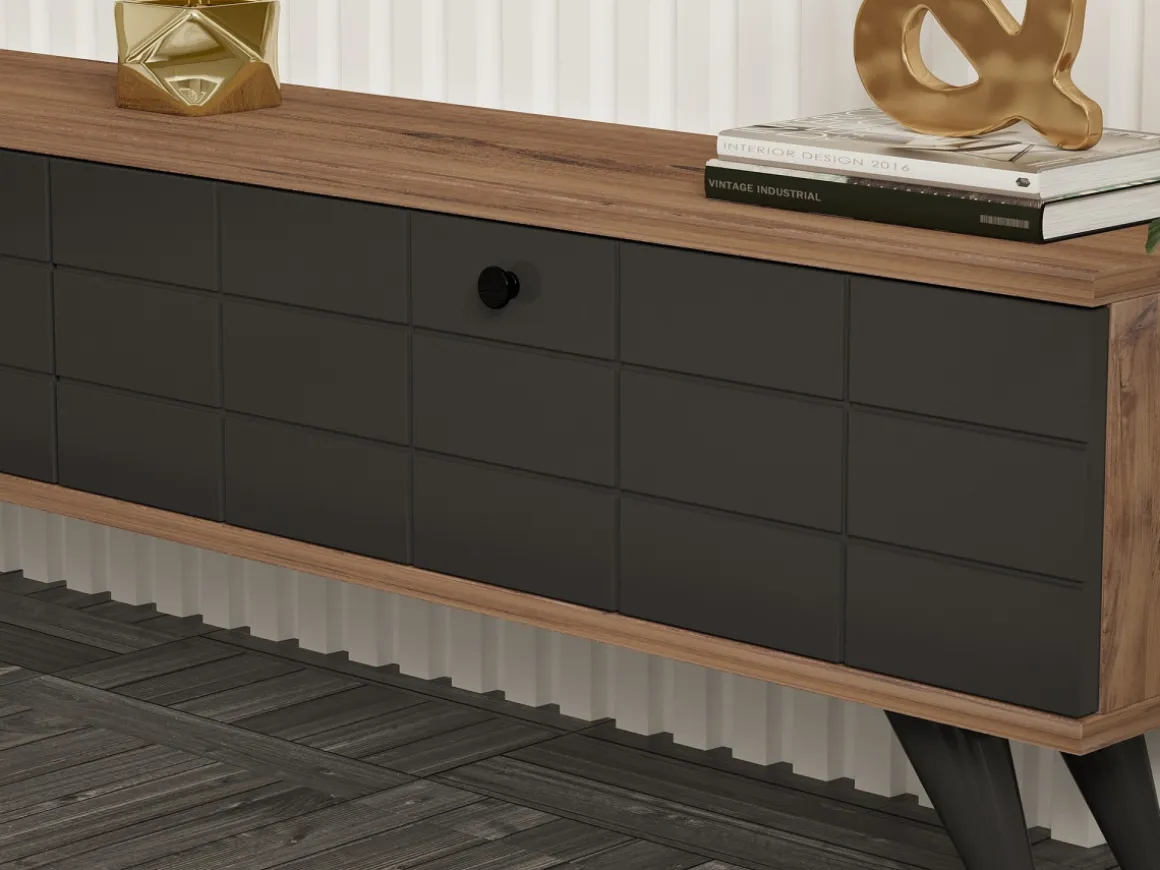 Meuble TV en bois "Alberi" - 160 x 25 x 35 cm - Gris anthracite