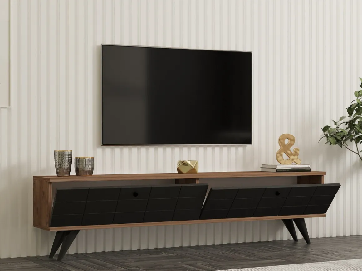 Meuble TV en bois "Alberi" - 160 x 25 x 35 cm - Gris anthracite