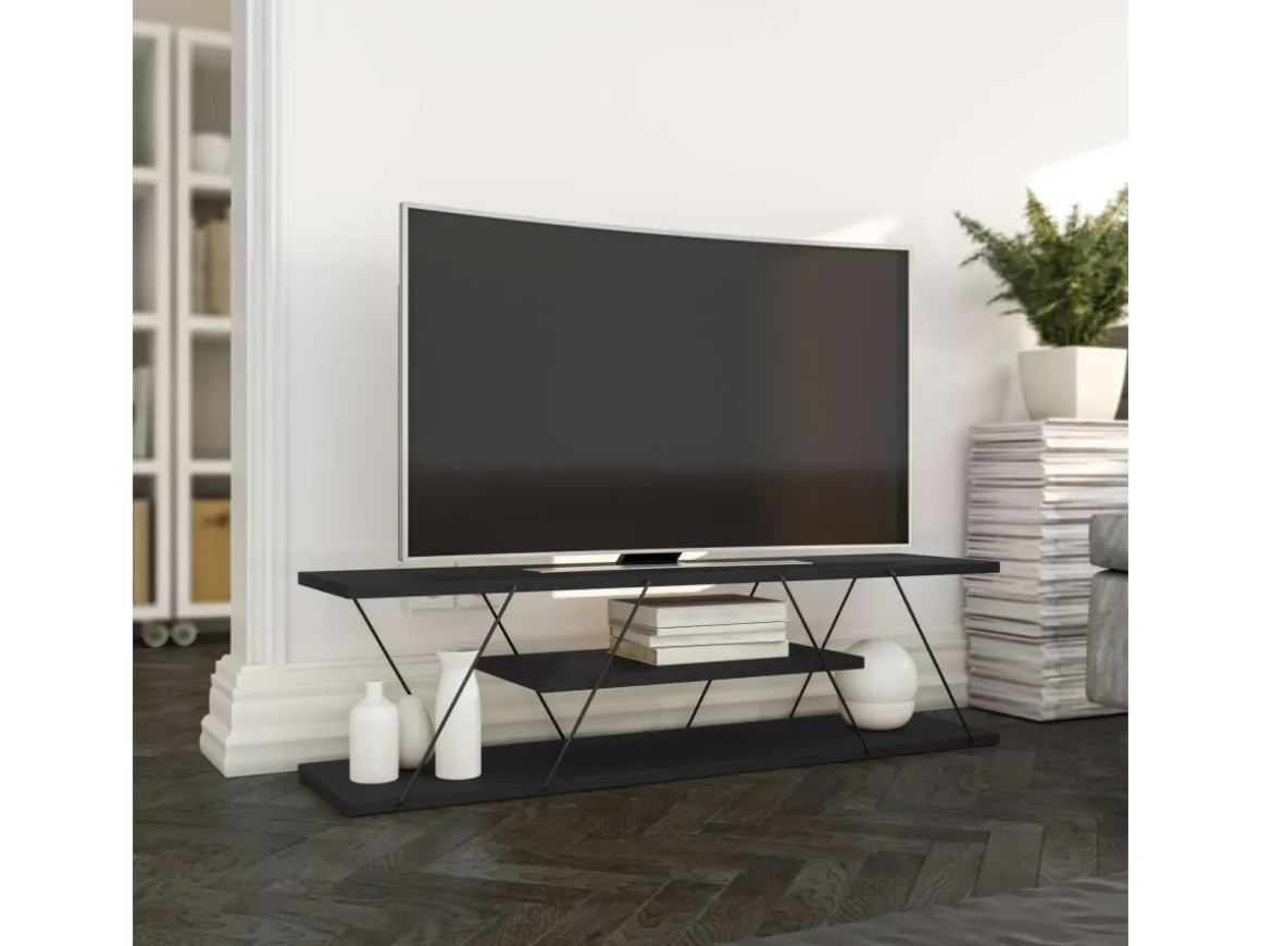 Meuble TV en bois "April" - 120 x 30 x 33 cm - Gris anthracite