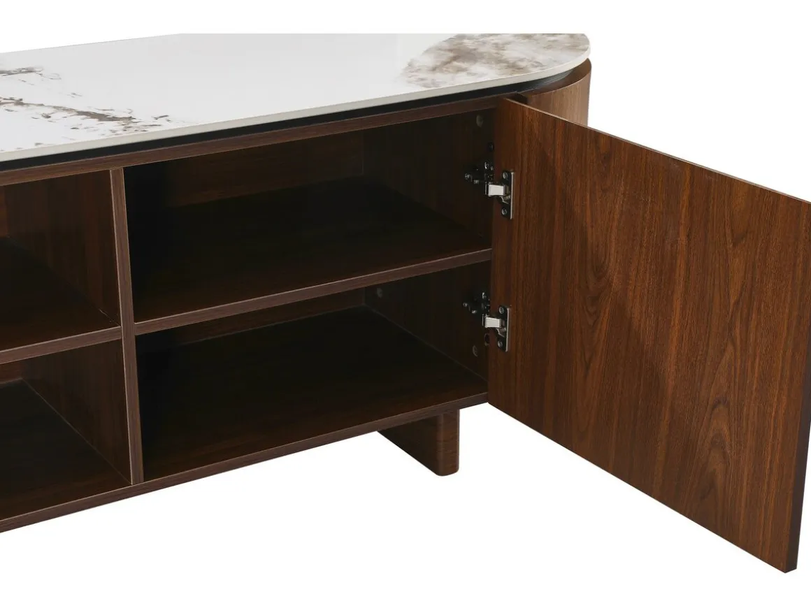 Meuble TV en bois avec plateau en céramique "Stonea" - 200 x 40 x 55 cm - Marron