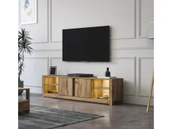 Meuble TV en bois "Aydos" 180 x 35 x 45 cm - Chêne
