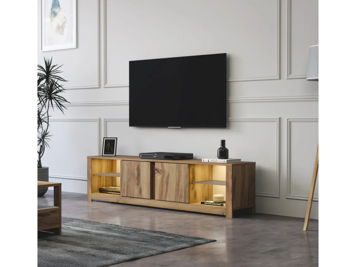 Meuble TV en bois "Aydos" 180 x 35 x 45 cm - Chêne