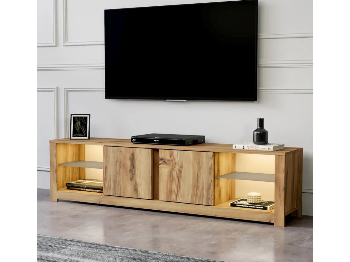 Meuble TV en bois "Aydos" 180 x 35 x 45 cm - Chêne