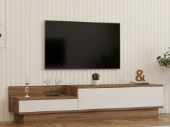 Meuble TV en bois "Barko" - 160 x 35 x 35 cm - Pin atlantiqueBlanc