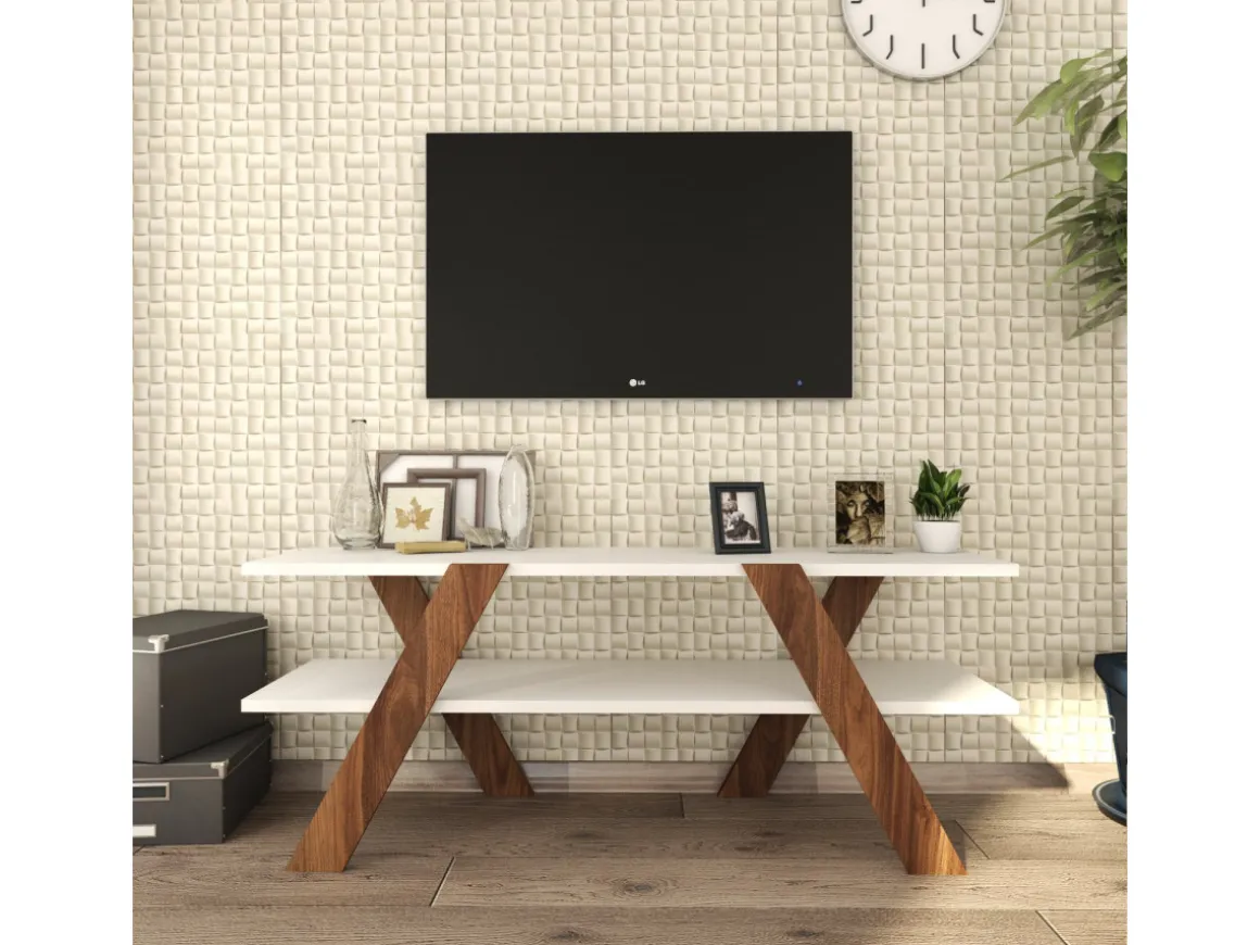 Meuble TV en bois "Basic" - 120 x 33 x 45 cm - Blanc