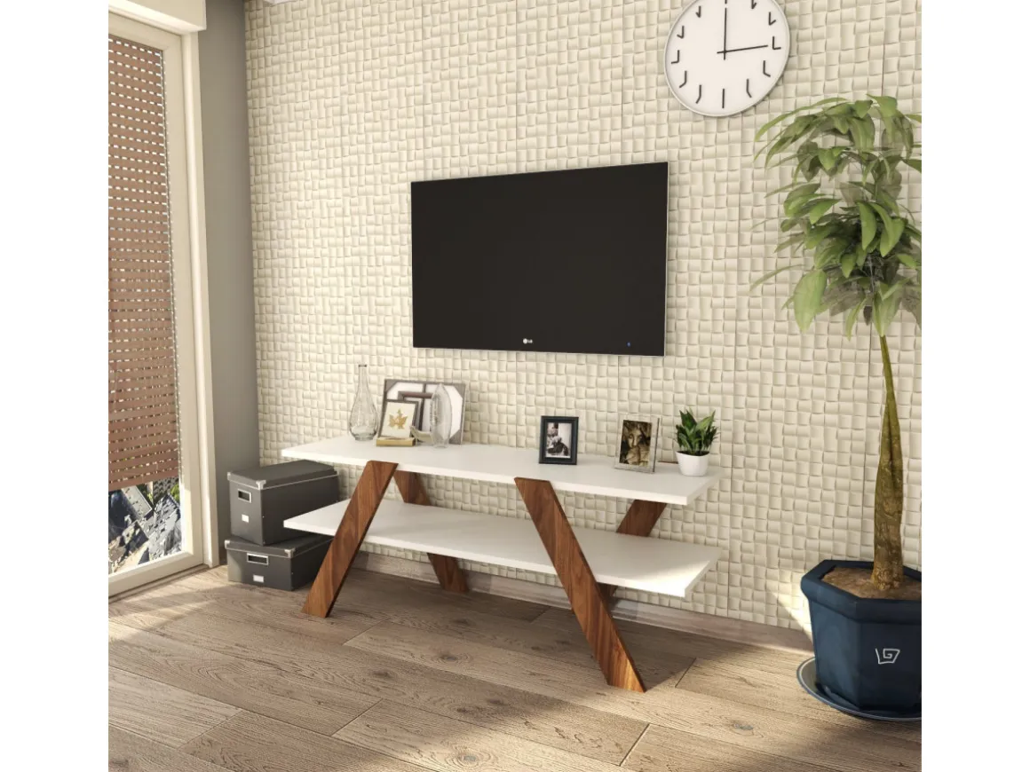 Meuble TV en bois "Basic" - 120 x 33 x 45 cm - Blanc
