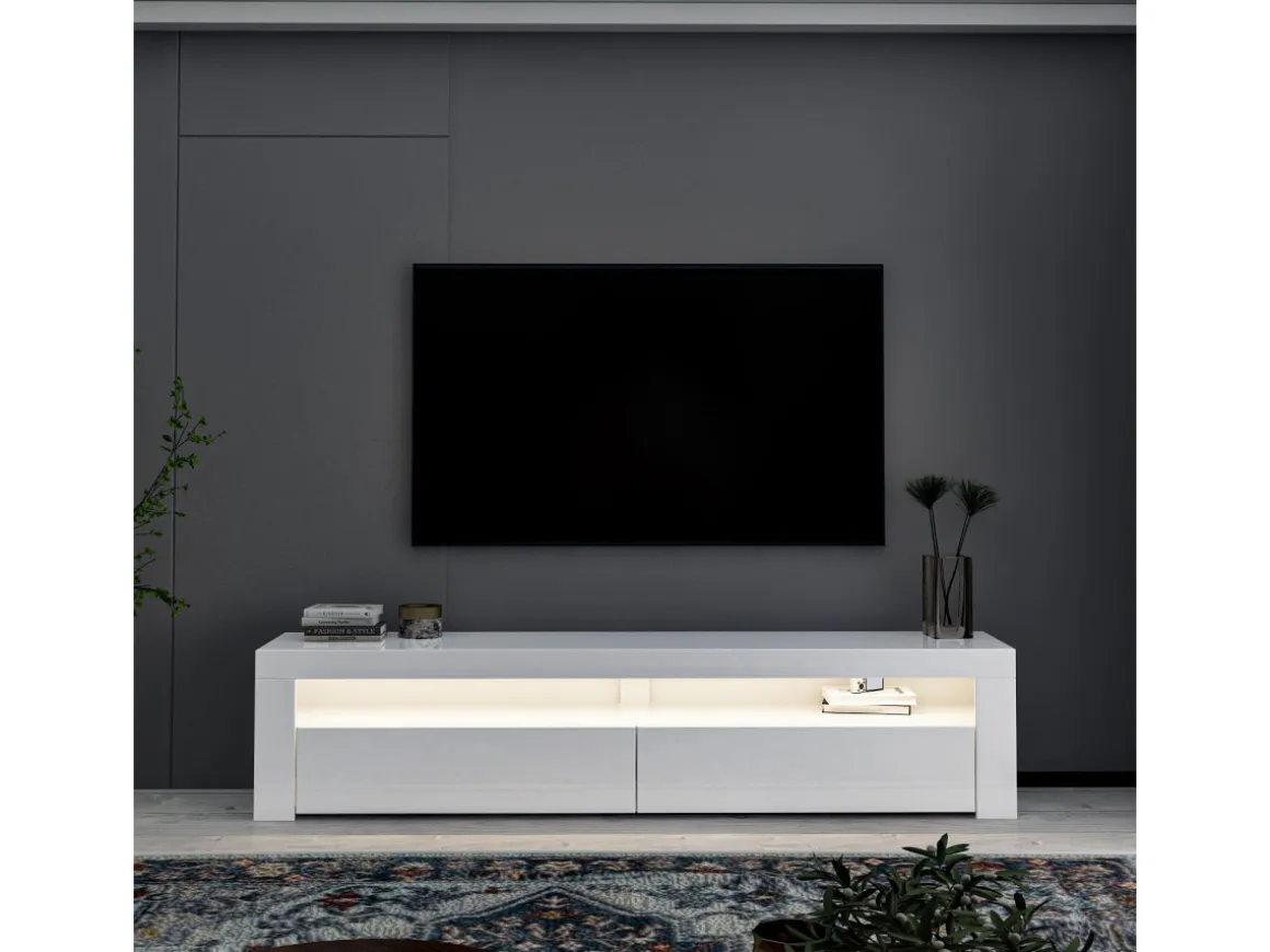 Meuble TV en bois "Bati" - 150 x 36 x 46 cm - Blanc