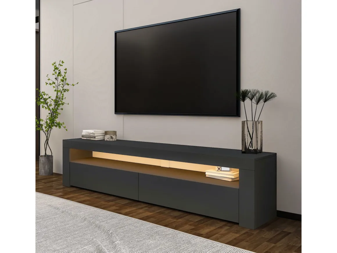 Meuble TV en bois "Bati" - 150 x 36 x 46 cm - Gris anthracite