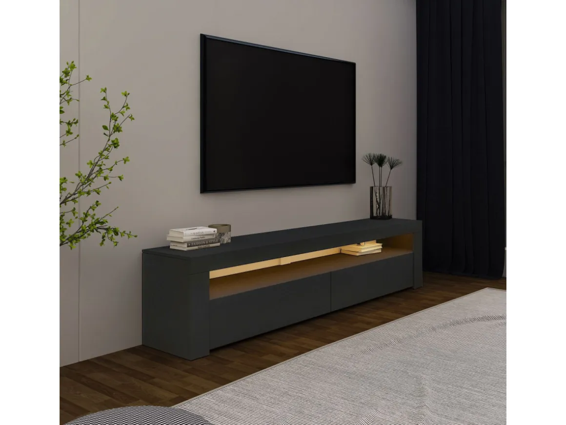Meuble TV en bois "Bati" - 150 x 36 x 46 cm - Gris anthracite