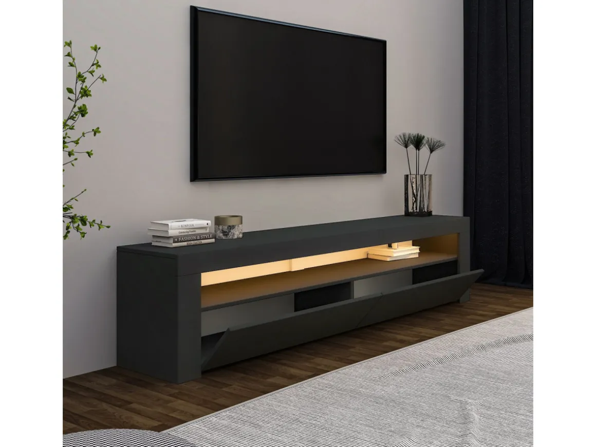 Meuble TV en bois "Bati" - 150 x 36 x 46 cm - Gris anthracite