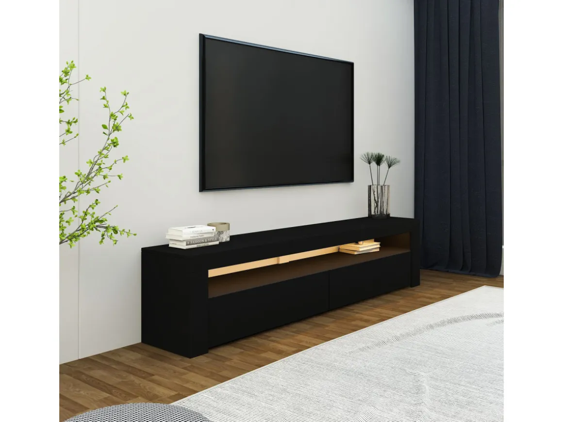 Meuble TV en bois "Bati" - 150 x 36 x 46 cm - Noir