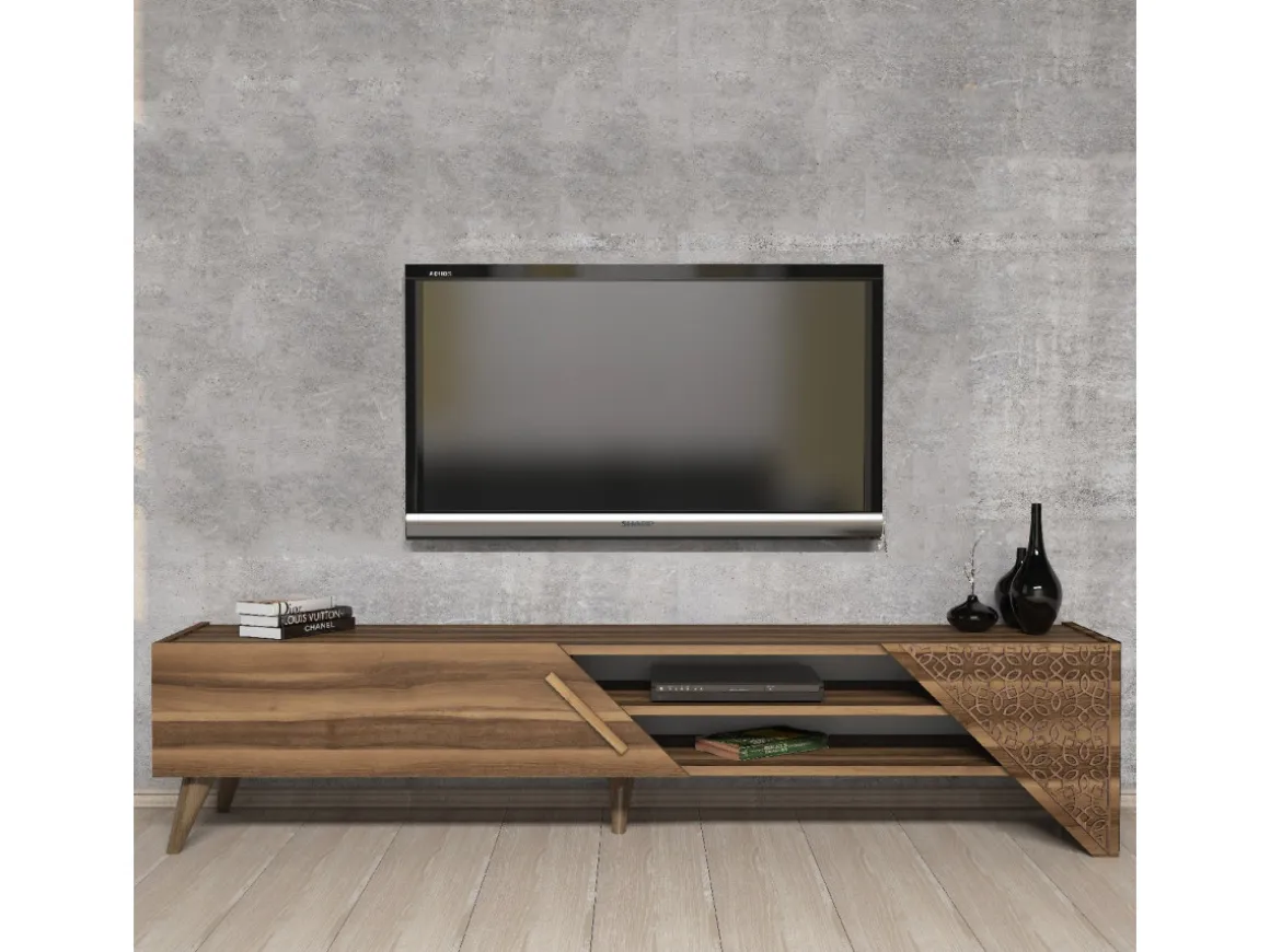 Meuble TV en bois "Beril" - 180 x 40 x 37 cm - Noyer