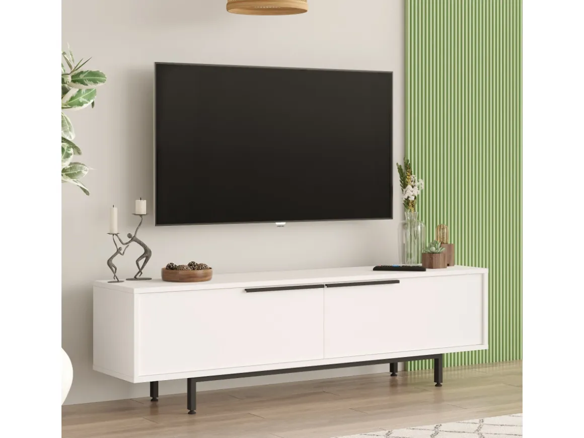 Meuble TV en bois "Calvin" - 160 x 35 x 45 cm - Blanc