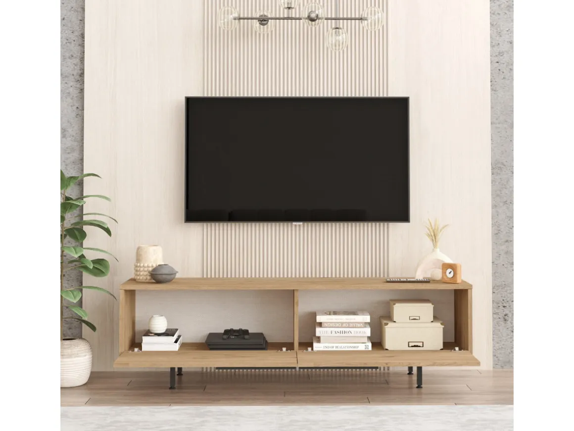Meuble TV en bois "Calvin" - 160 x 35 x 45 cm - Marron