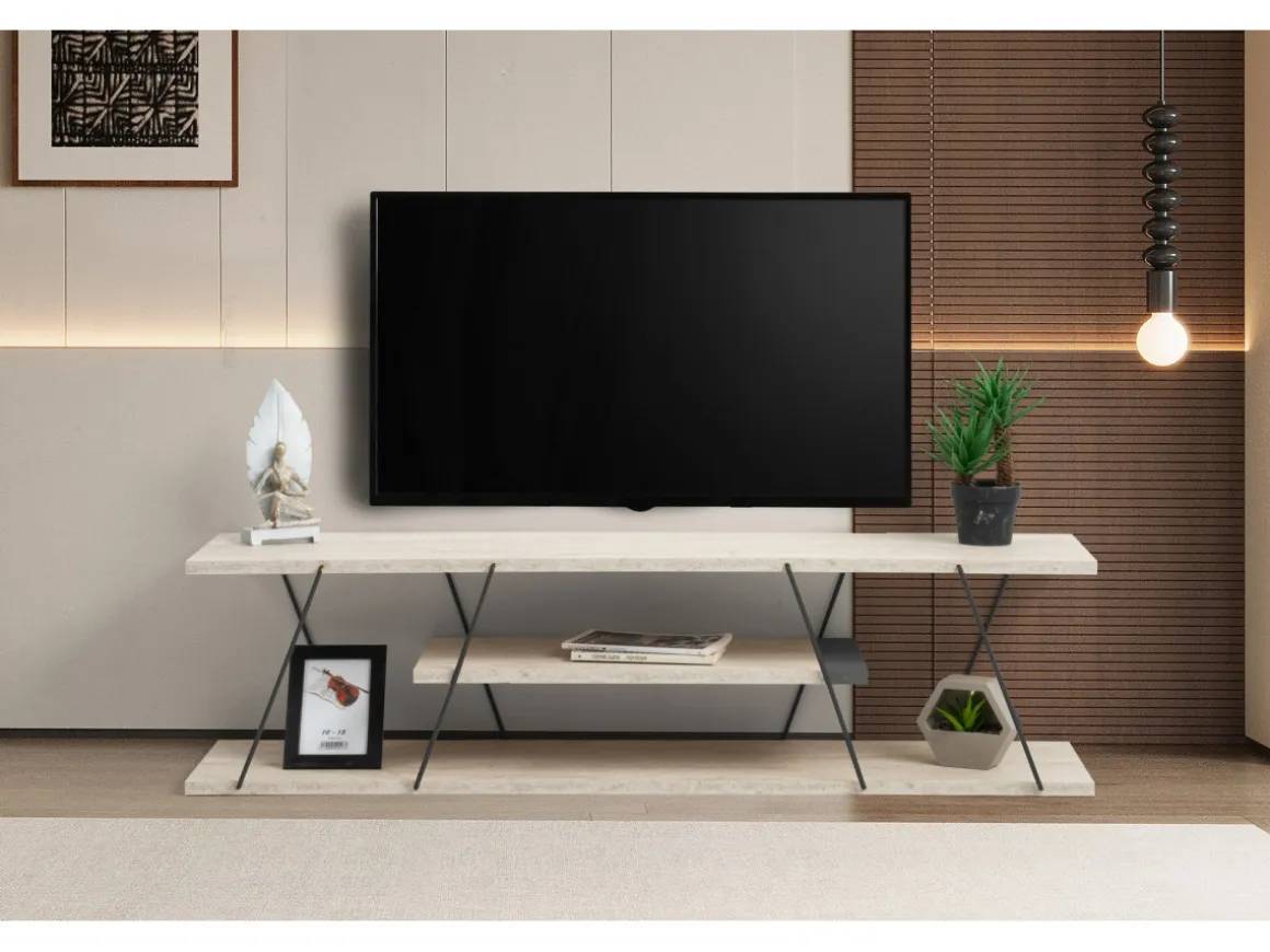 Meuble TV en bois "Canaz" - 120 x 30 x 33 cm - Beige