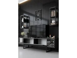 Meuble TV en bois "Chrome Line" - 180 x 30 x 48 cm - AnthraciteNoir