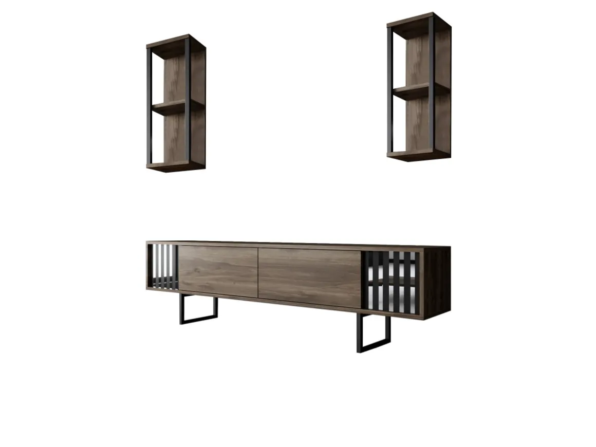 Meuble TV en bois "Chrome Line" - 180 x 30 x 48 cm - NoyerNoir
