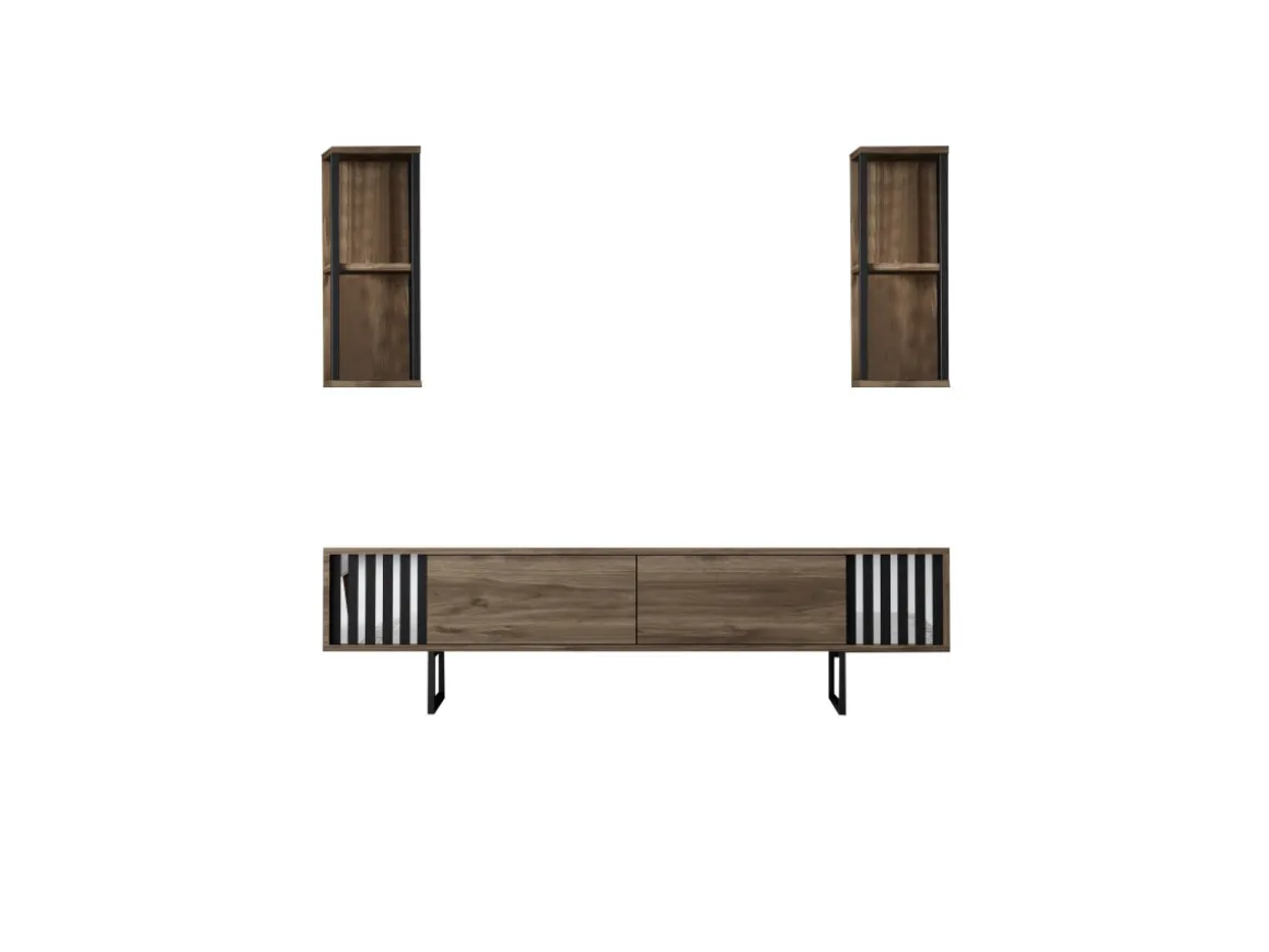 Meuble TV en bois "Chrome Line" - 180 x 30 x 48 cm - NoyerNoir