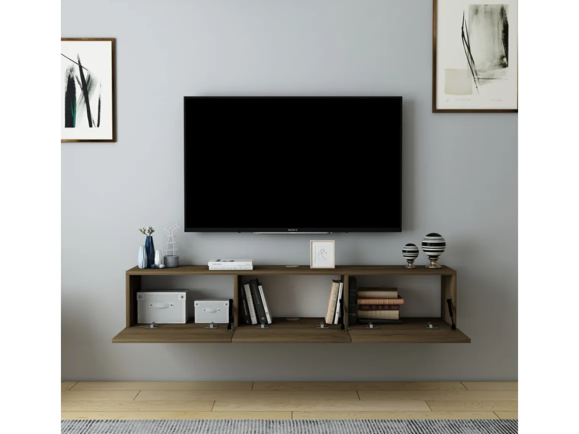 Meuble TV en bois "Denby" - 160 x 31 x 29 cm - Noyer