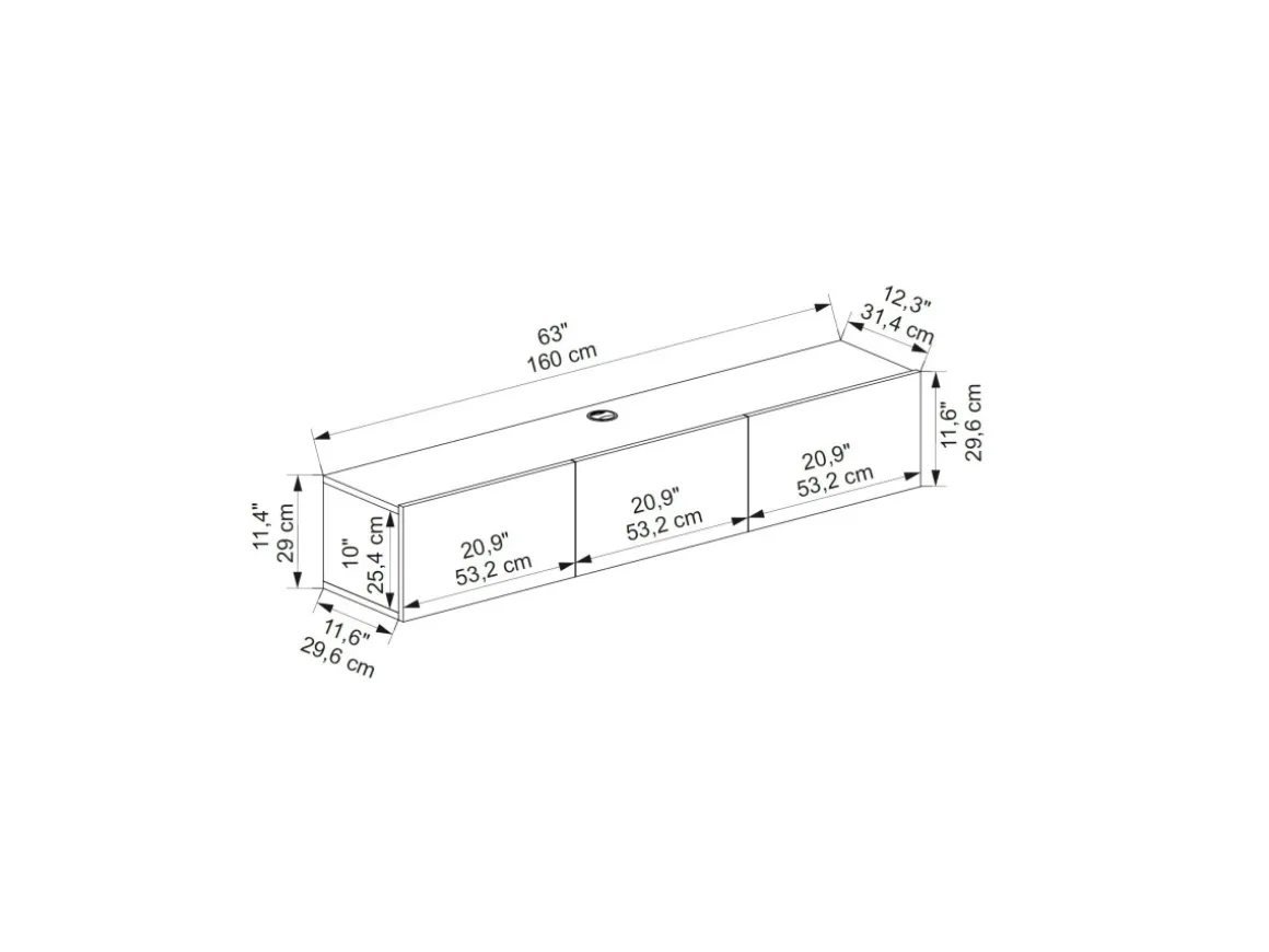 Meuble TV en bois "Denby" - 160 x 31 x 29 cm - Noyer