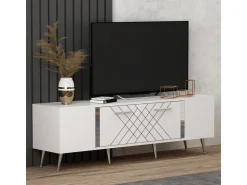 Meuble TV en bois "Detas" - 150 x 35 x 48 cm - Argent