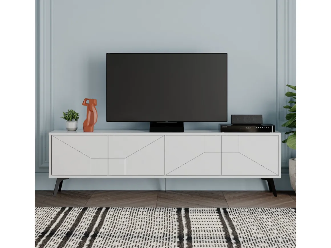 Meuble TV en bois "Dune" - 180 x 29 x 50 cm - Blanc